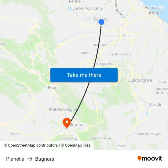 Pianella to Bugnara map