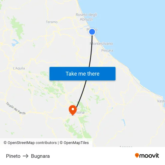 Pineto to Bugnara map