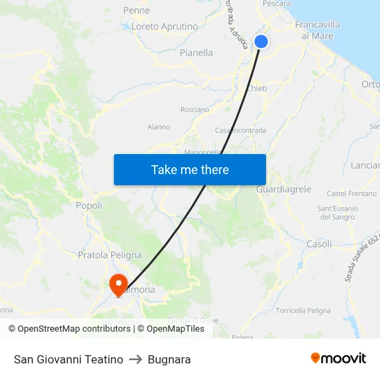 San Giovanni Teatino to Bugnara map