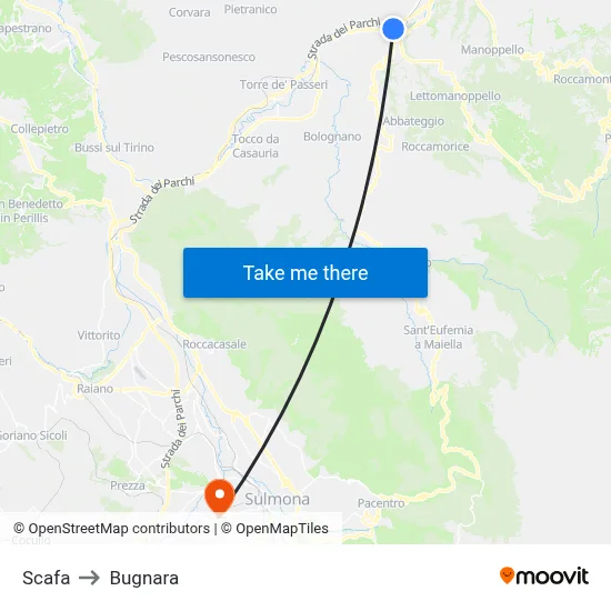 Scafa to Bugnara map