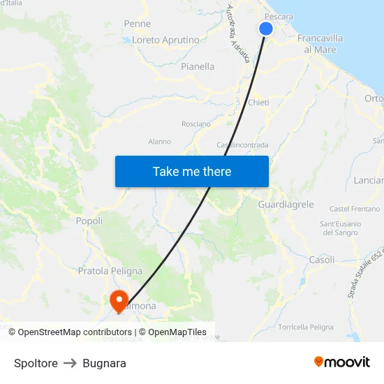 Spoltore to Bugnara map