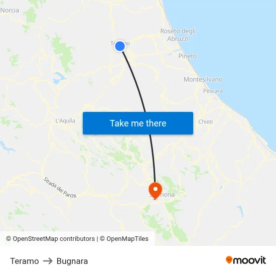 Teramo to Bugnara map