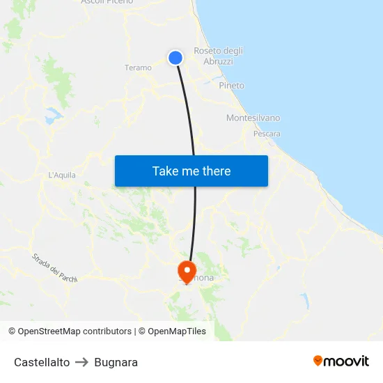 Castellalto to Bugnara map