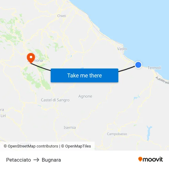 Petacciato to Bugnara map