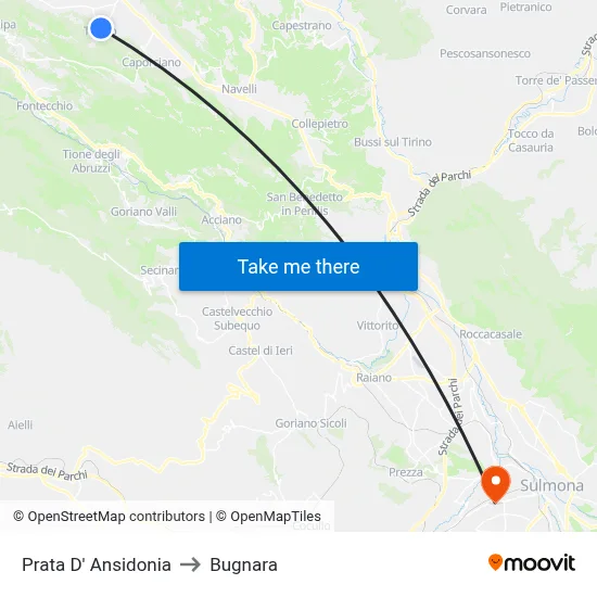 Prata D' Ansidonia to Bugnara map
