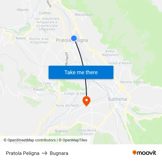Pratola Peligna to Bugnara map