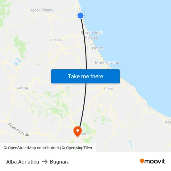 Alba Adriatica to Bugnara map