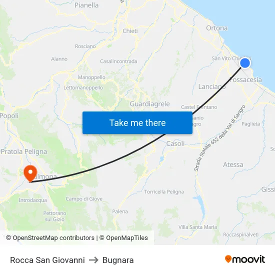 Rocca San Giovanni to Bugnara map