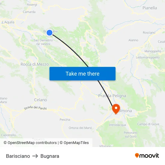 Barisciano to Bugnara map