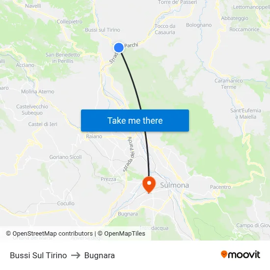 Bussi Sul Tirino to Bugnara map