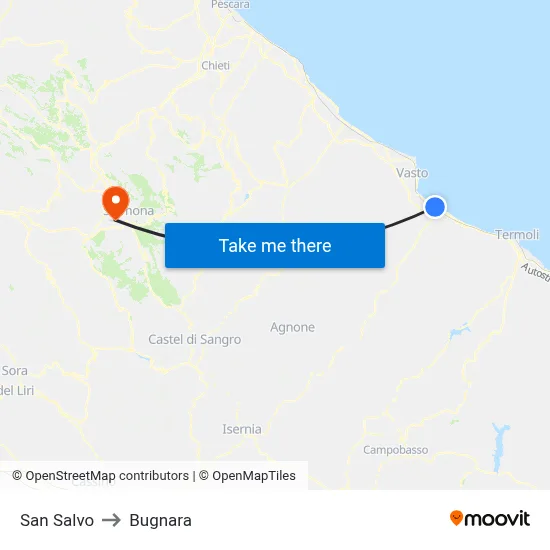 San Salvo to Bugnara map