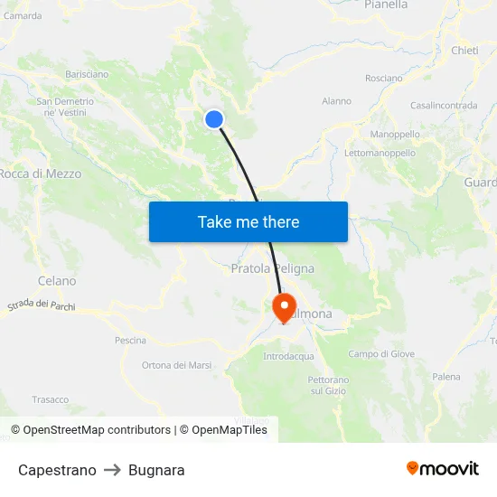 Capestrano to Bugnara map