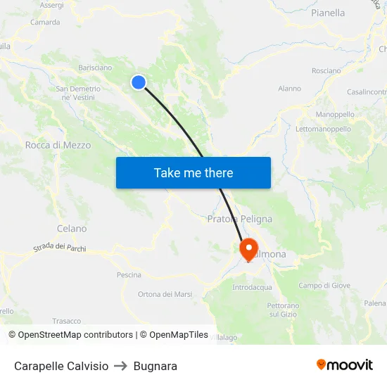 Carapelle Calvisio to Bugnara map