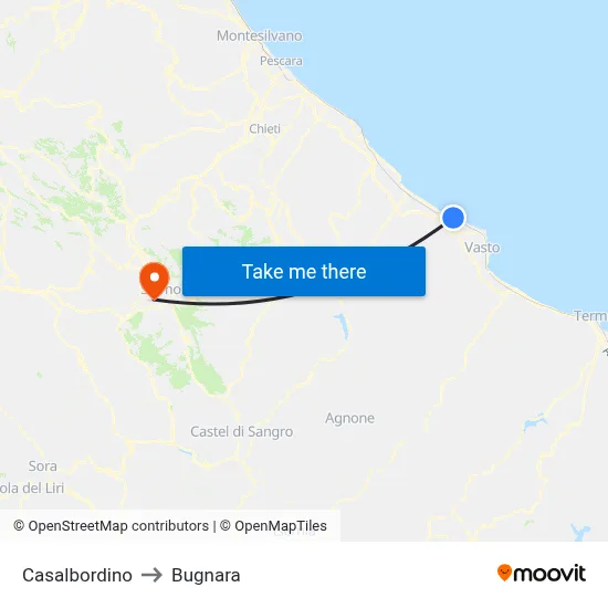 Casalbordino to Bugnara map