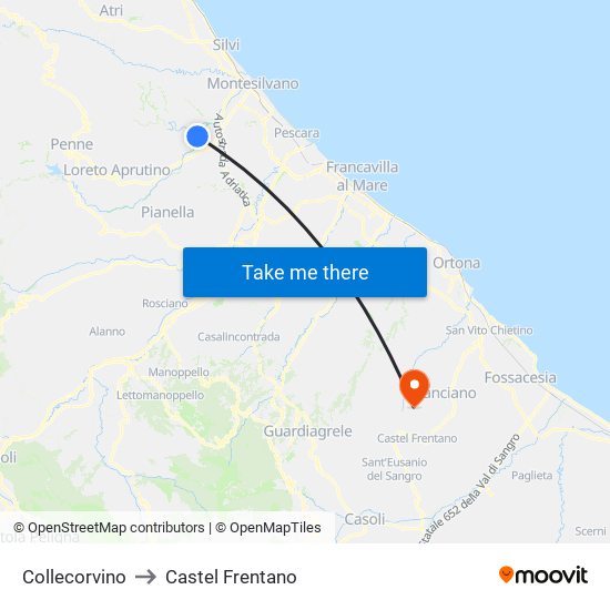 Collecorvino to Castel Frentano map
