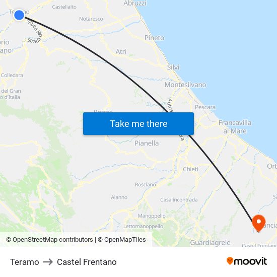 Teramo to Castel Frentano map