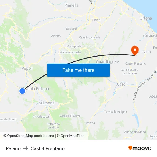 Raiano to Castel Frentano map