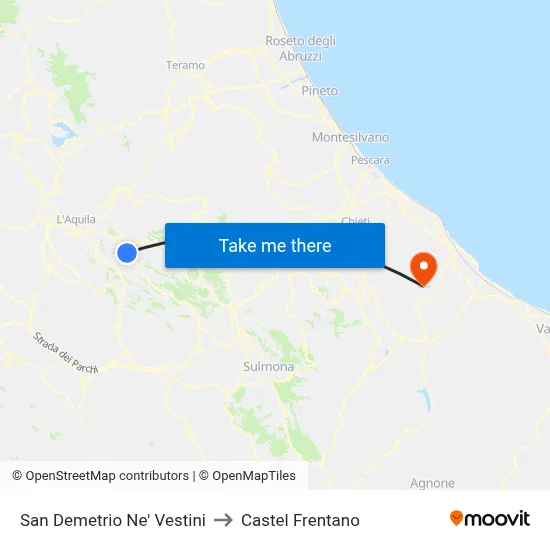 San Demetrio Ne' Vestini to Castel Frentano map