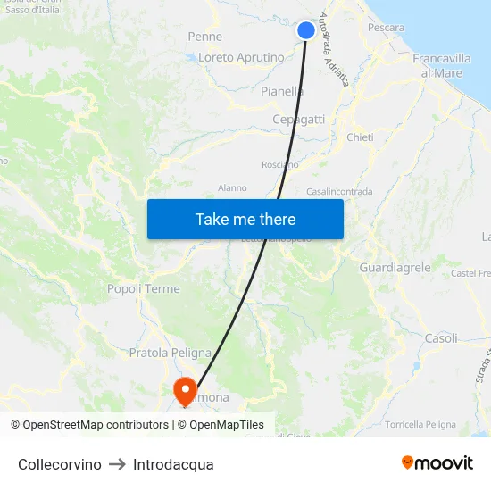 Collecorvino to Introdacqua map
