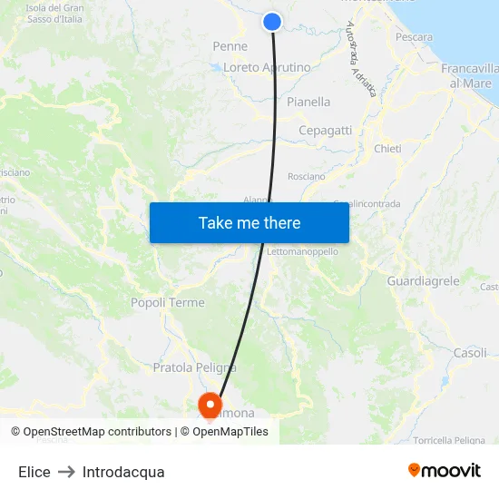 Elice to Introdacqua map