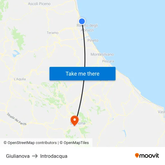 Giulianova to Introdacqua map