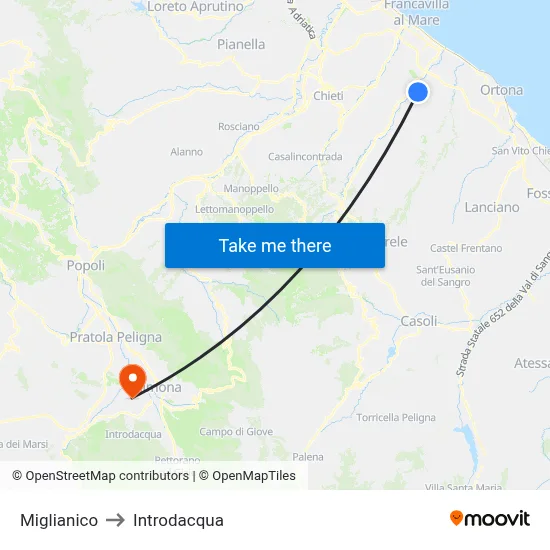 Miglianico to Introdacqua map