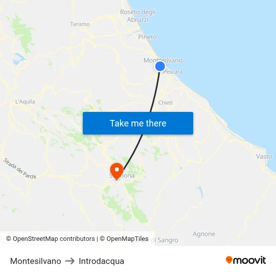 Montesilvano to Introdacqua map