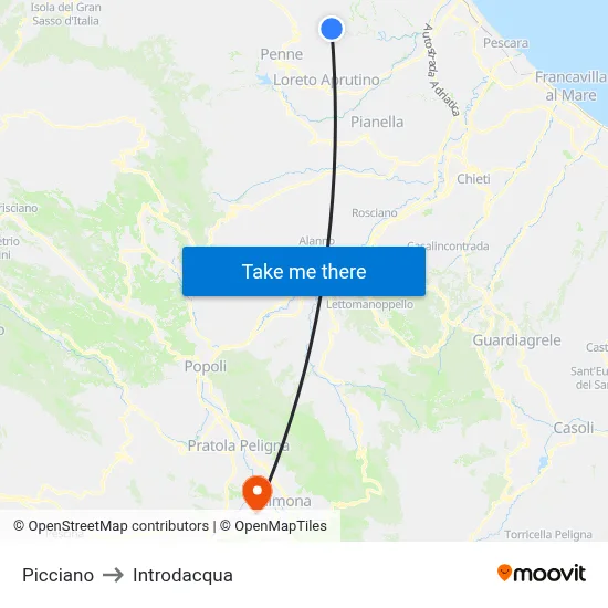 Picciano to Introdacqua map