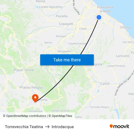 Torrevecchia Teatina to Introdacqua map