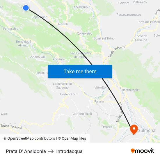 Prata D' Ansidonia to Introdacqua map