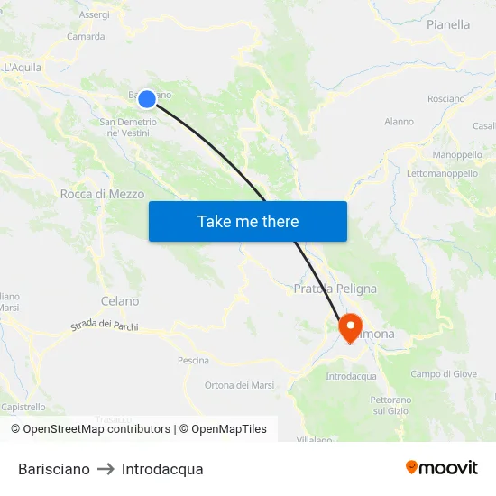 Barisciano to Introdacqua map