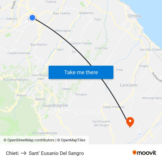 Chieti to Sant' Eusanio Del Sangro map