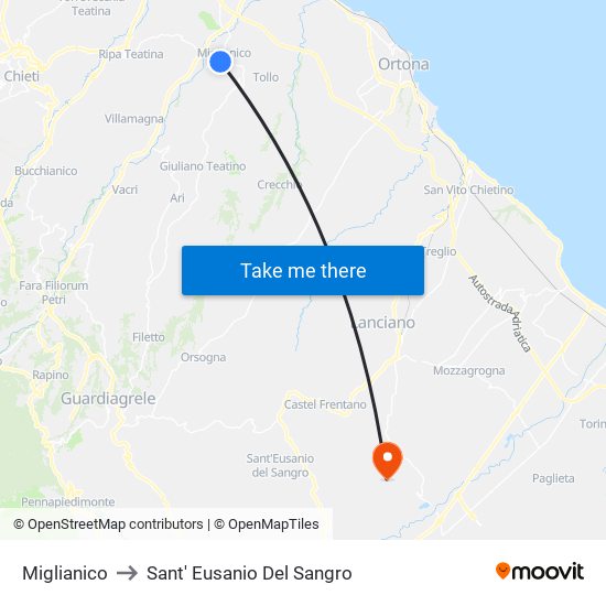 Miglianico to Sant' Eusanio Del Sangro map