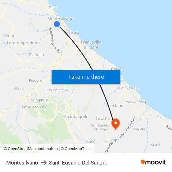 Montesilvano to Sant' Eusanio Del Sangro map