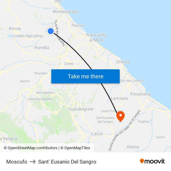 Moscufo to Sant' Eusanio Del Sangro map