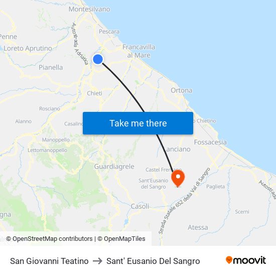 San Giovanni Teatino to Sant' Eusanio Del Sangro map