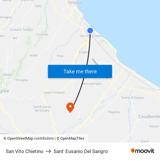 San Vito Chietino to Sant' Eusanio Del Sangro map