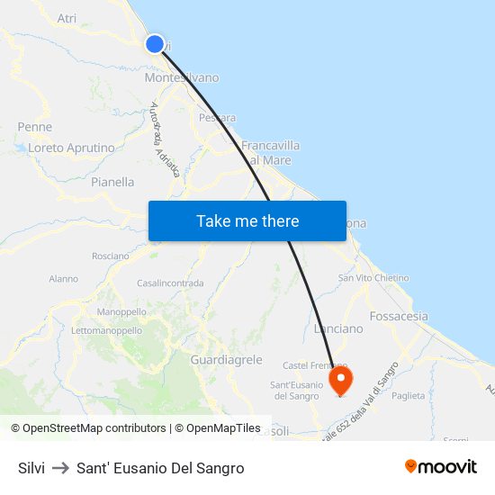 Silvi to Sant' Eusanio Del Sangro map