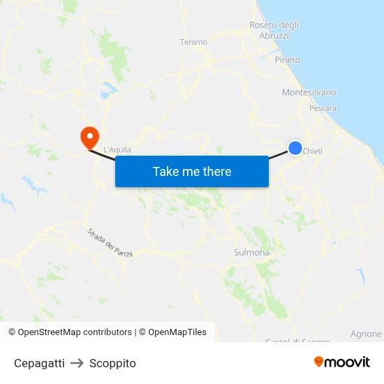 Cepagatti to Scoppito map