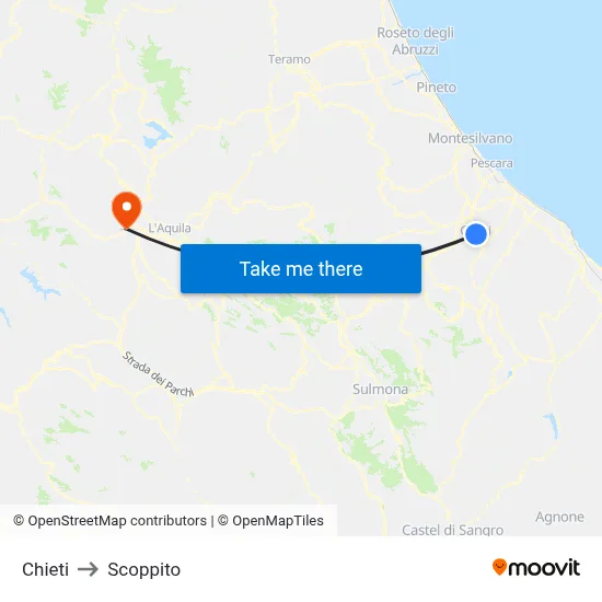 Chieti to Scoppito map
