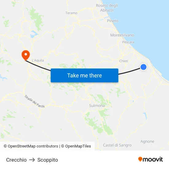 Crecchio to Scoppito map