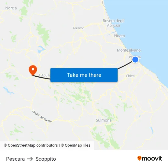 Pescara to Scoppito map