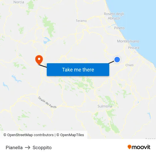 Pianella to Scoppito map