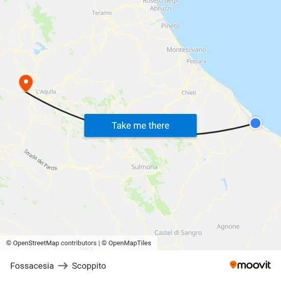 Fossacesia to Scoppito map