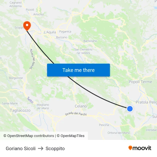 Goriano Sicoli to Scoppito map
