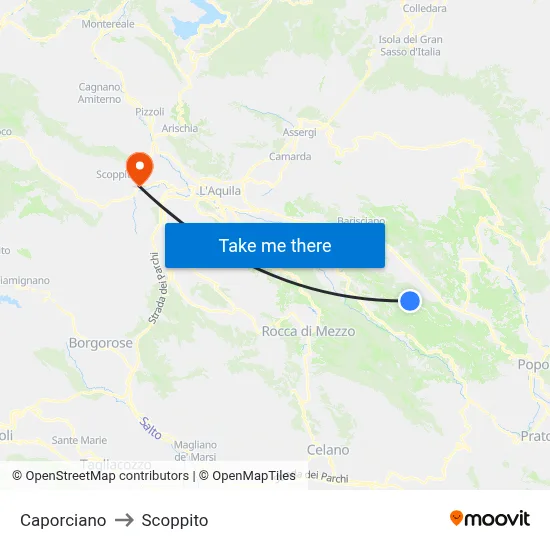Caporciano to Scoppito map