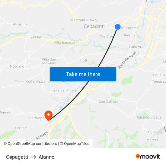 Cepagatti to Alanno map