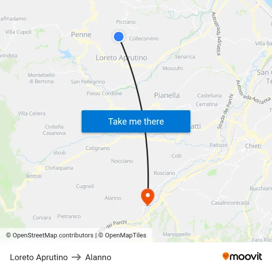 Loreto Aprutino to Alanno map