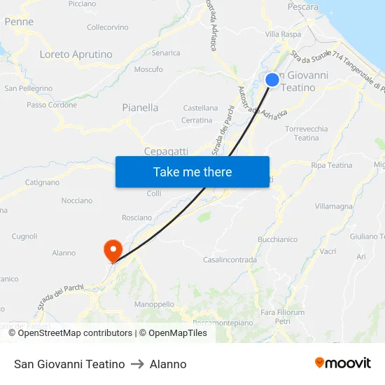 San Giovanni Teatino to Alanno map