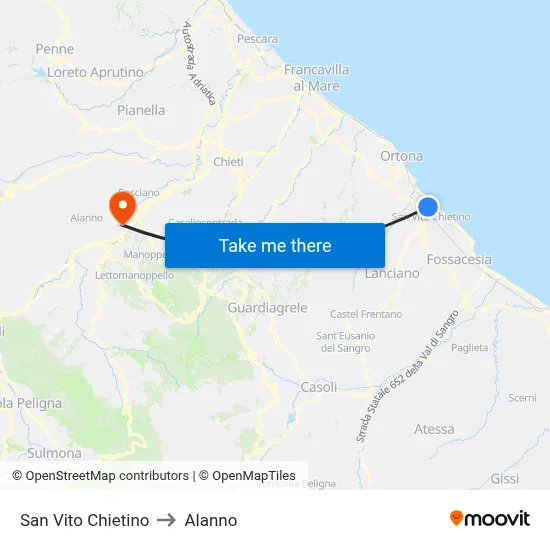 San Vito Chietino to Alanno map